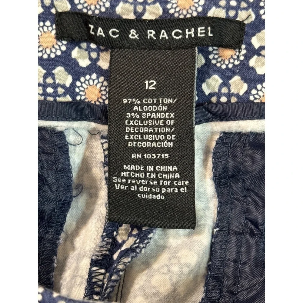 ZAC & RACHEL Navy Blue Floral Print Straight Leg Pants‎ Size 12
